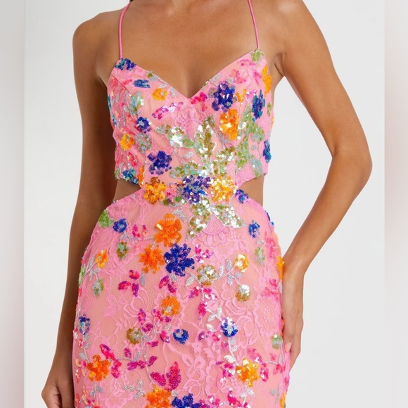 MAC DUGGAL Pink Embellished Lace Strappy Column Gown style #68067 - Picture 3 of 10